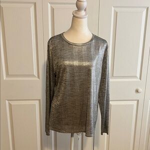 DKNY Metallic Silver Long Sleeve Top